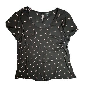 Torrid Womens Plus 4 Black Pink Bow Print Georgette Peplum Keyhole Blouse Top